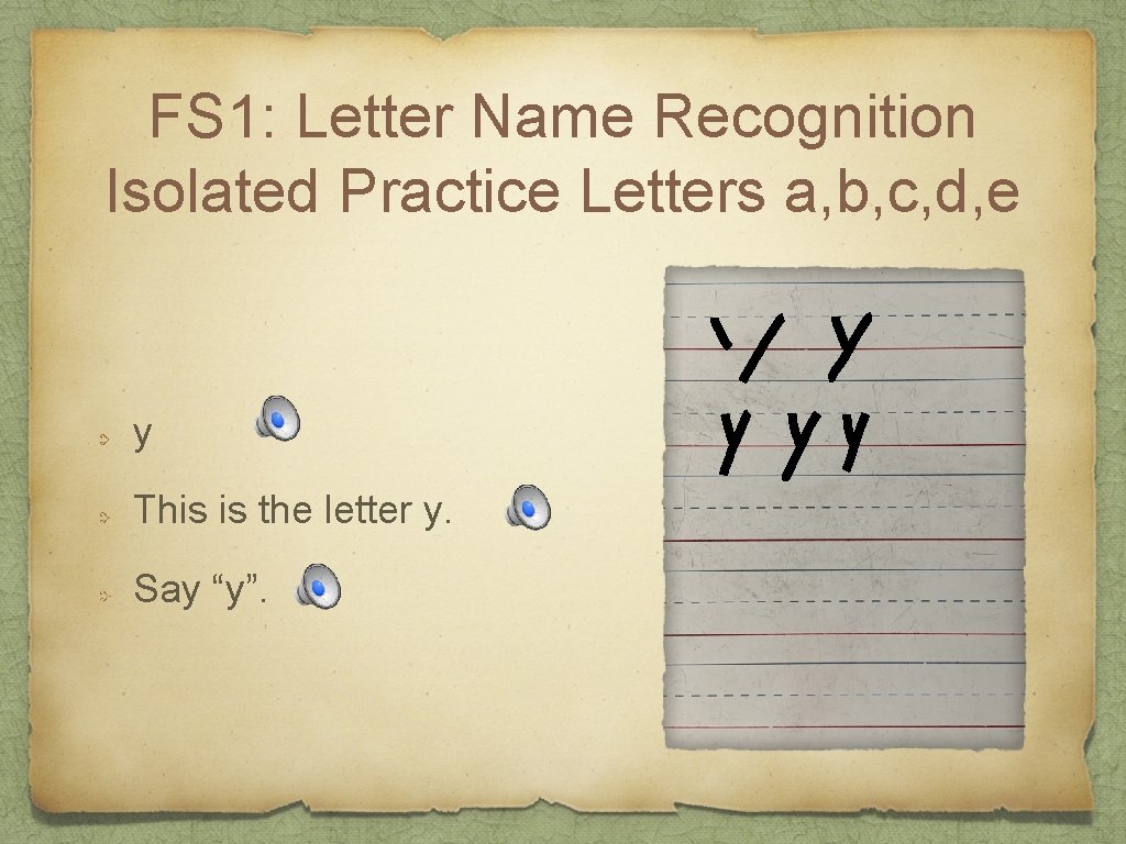 FS 1: Letter Name Recognition Isolated Practice Letters a, b, c, d, e y