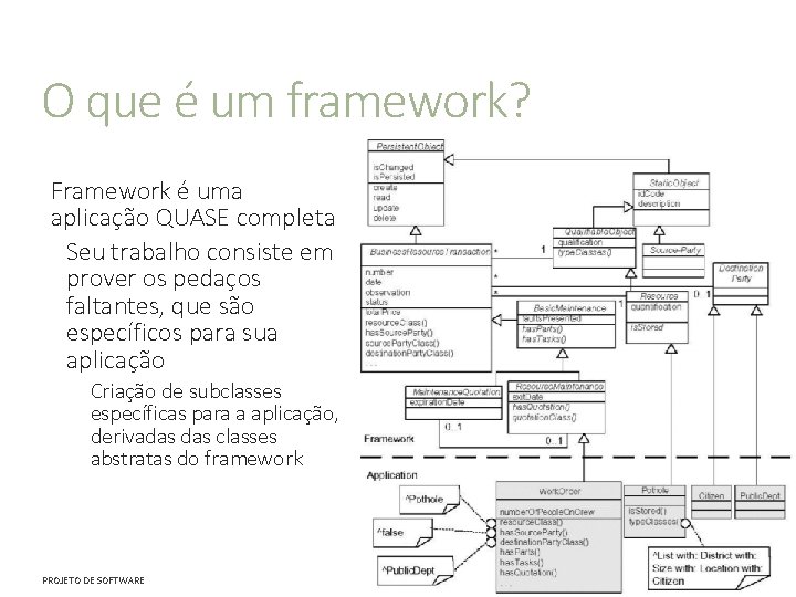 O que é um framework? Framework é uma aplicação QUASE completa Seu trabalho consiste