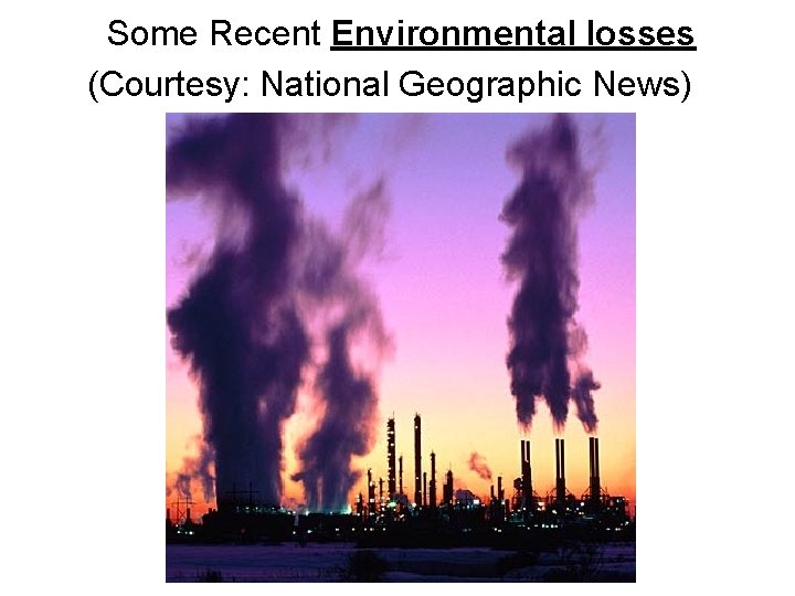 Some Recent Environmental losses (Courtesy: National Geographic News) 