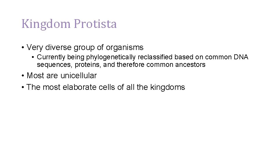 Kingdom Protista • Very diverse group of organisms • Currently being phylogenetically reclassified based