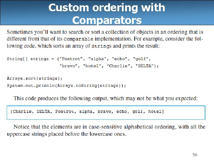 Custom ordering with Comparators 56 