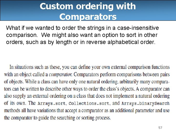 Custom ordering with Comparators What if we wanted to order the strings in a