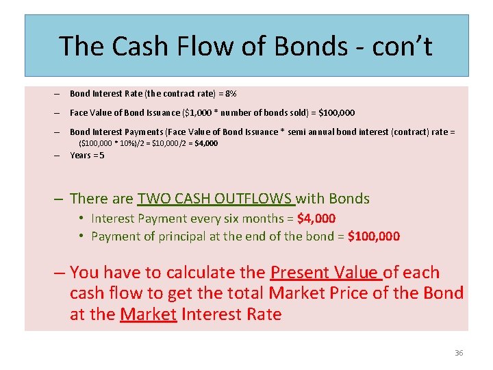 The Cash Flow of Bonds - con’t – Bond Interest Rate (the contract rate)