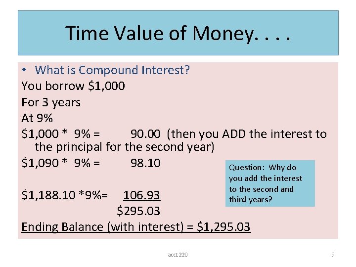 Time Value of Money. . • What is Compound Interest? You borrow $1, 000