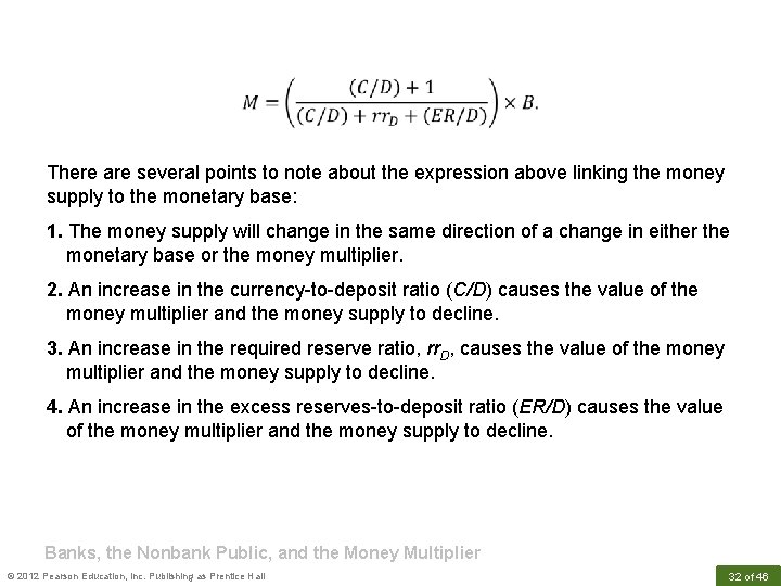 There are several points to note about the expression above linking the money supply