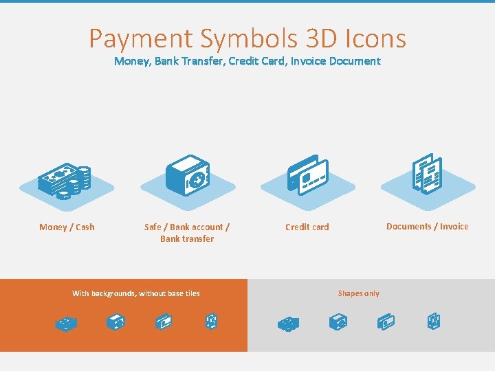 Payment Symbols 3 D Icons Money, Bank Transfer, Credit Card, Invoice Document Money /