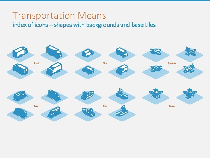 Transportation Means index of icons – shapes with backgrounds and base tiles Truck Van