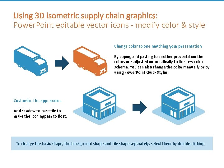 Using 3 D isometric supply chain graphics: Power. Point editable vector icons - modify