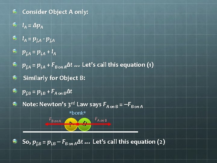 Consider Object A only: IA = Δp. A IA = pf, A - pf,