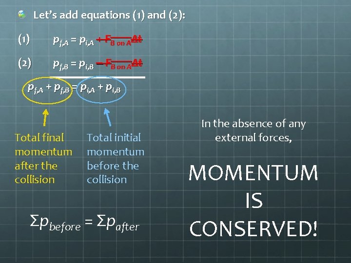 Let’s add equations (1) and (2): (1) pf, A = pi, A + FB