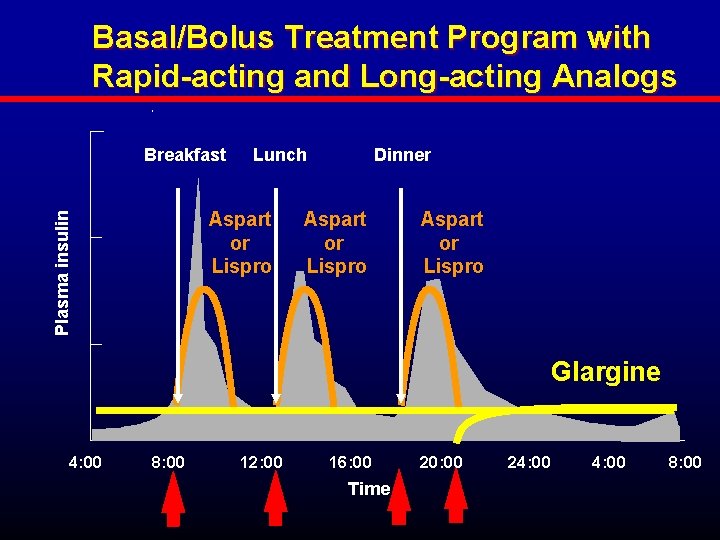 Basal/Bolus Treatment Program with Rapid-acting and Long-acting Analogs Breakfast Lunch Plasma insulin Aspart or