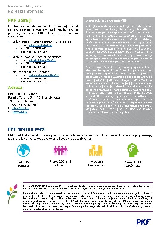 Novembar 2020. godine Poreski informator PKF u Srbiji O poreskim uslugama PKF Ukoliko su