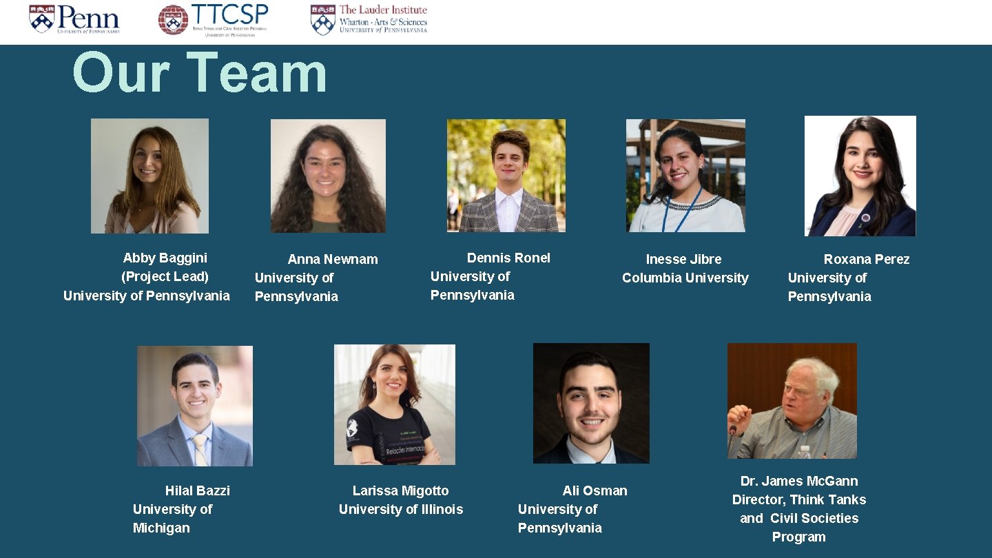 Our Team Abby Baggini (Project Lead) University of Pennsylvania Hilal Bazzi University of Michigan Our Team Abby Baggini (Project Lead) University of Pennsylvania Hilal Bazzi University of Michigan