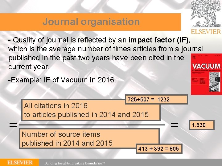 Journal organisation - Quality of journal is reflected by an impact factor (IF), which