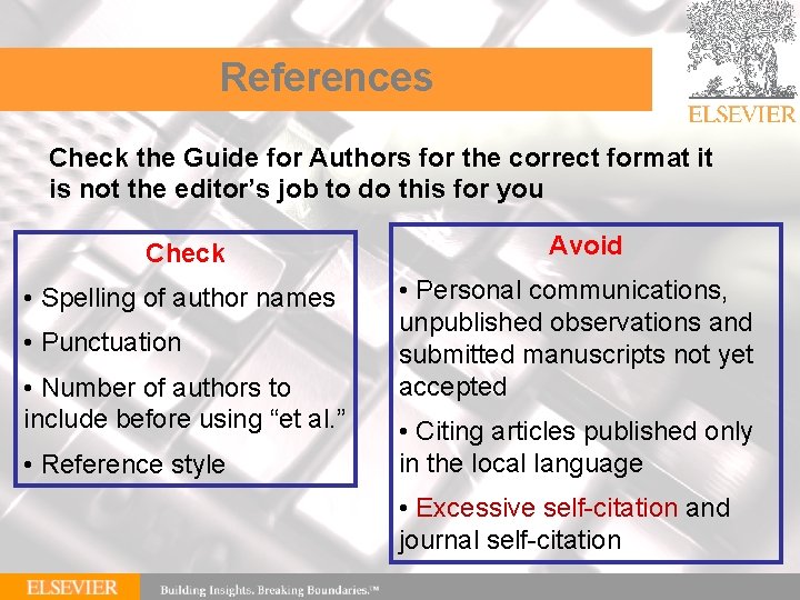 References Check the Guide for Authors for the correct format it is not the
