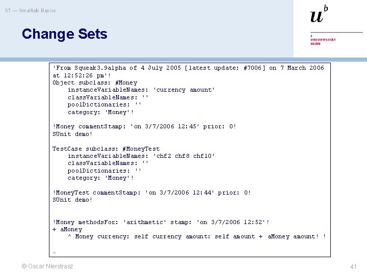 ST — Smalltalk Basics Change Sets 'From Squeak 3. 9 alpha of 4 July