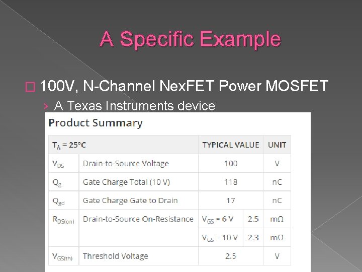 A Specific Example � 100 V, N-Channel Nex. FET Power MOSFET › A Texas