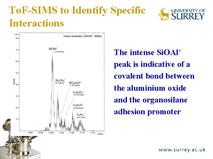 To. F-SIMS to Identify Specific Interactions The Surface Analysis Laboratory The intense Si. OAl+