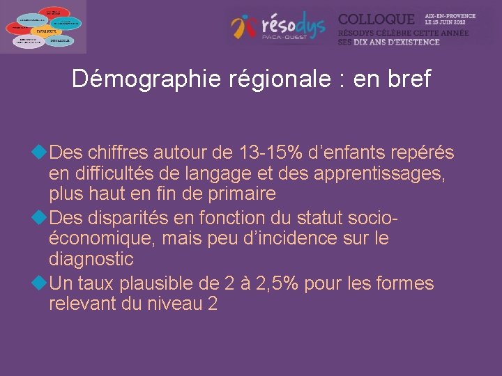 Démographie régionale : en bref u. Des chiffres autour de 13 -15% d’enfants repérés