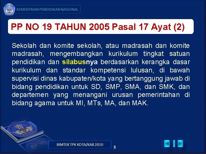 PP NO 19 TAHUN 2005 Pasal 17 Ayat (2) Sekolah dan komite sekolah, atau