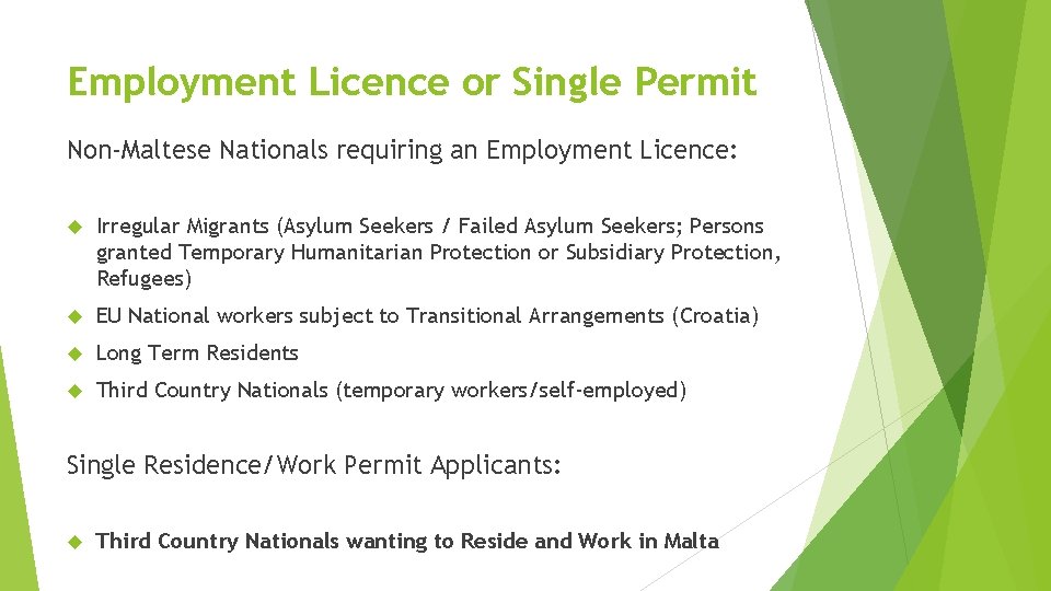Employment Licence or Single Permit Non-Maltese Nationals requiring an Employment Licence: Irregular Migrants (Asylum