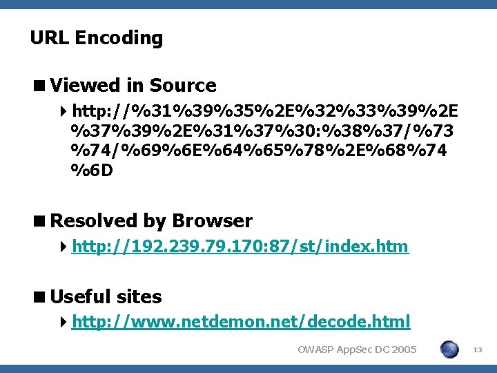 URL Encoding <Viewed in Source 4 http: //%31%39%35%2 E%32%33%39%2 E %37%39%2 E%31%37%30: %38%37/%73 %74/%69%6