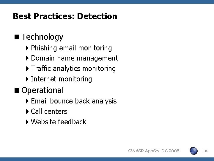 Best Practices: Detection <Technology 4 Phishing email monitoring 4 Domain name management 4 Traffic