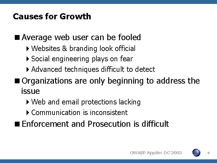Causes for Growth <Average web user can be fooled 4 Websites & branding look