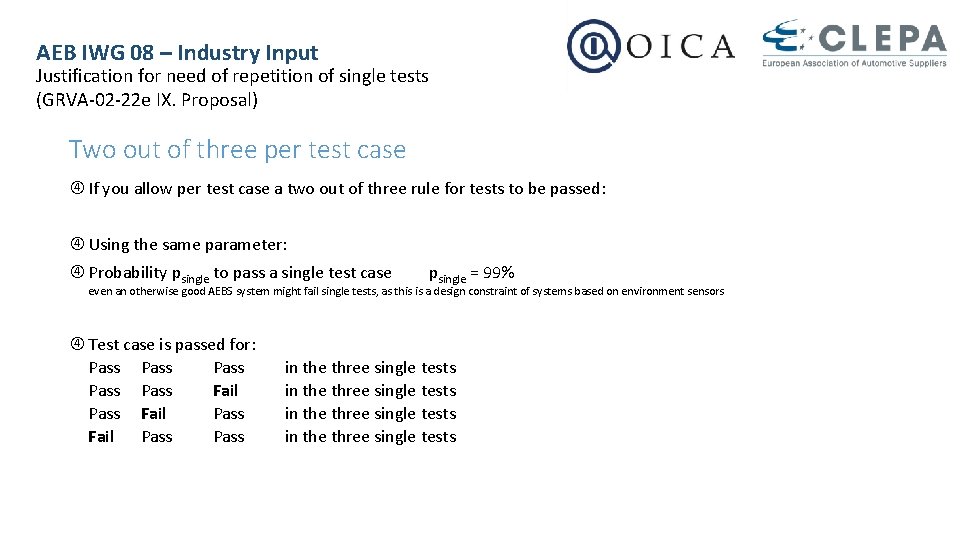AEB IWG 08 – Industry Input Justification for need of repetition of single tests