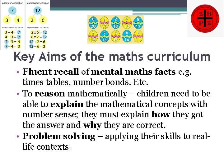 Key Aims of the maths curriculum • Fluent recall of mental maths facts e.