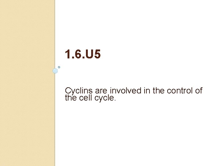 1. 6. U 5 Cyclins are involved in the control of the cell cycle.