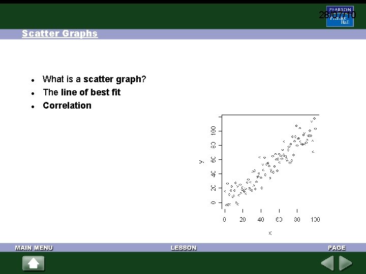 28/07/10 Scatter Graphs What is a scatter graph? The line of best fit Correlation