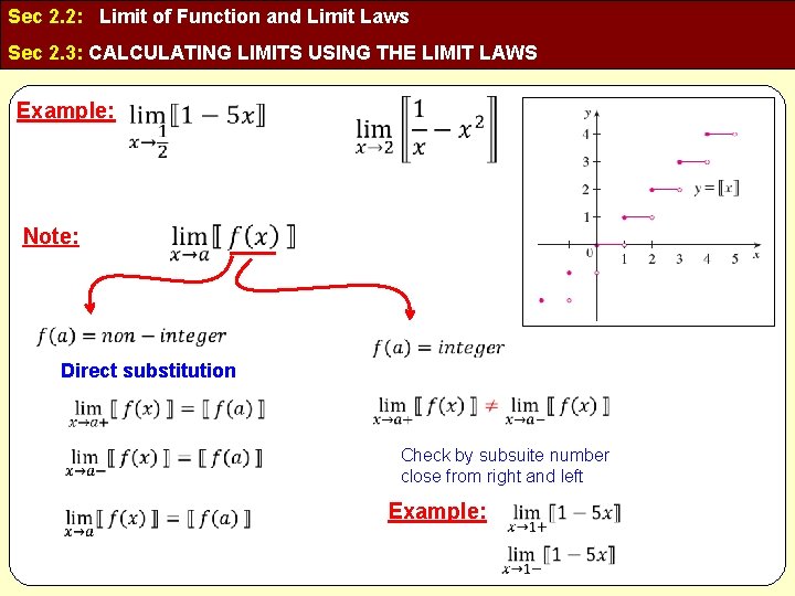 Sec 2. 2: Limit of Function and Limit Laws Sec 2. 3: CALCULATING LIMITS