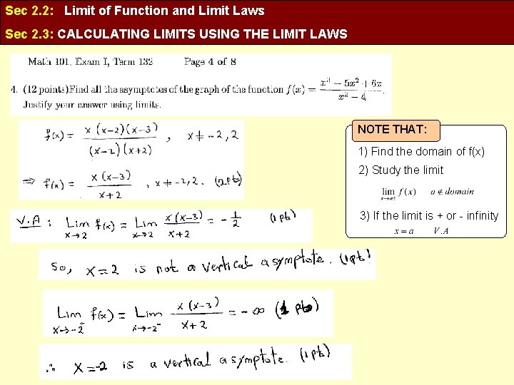 Sec 2. 2: Limit of Function and Limit Laws Sec 2. 3: CALCULATING LIMITS