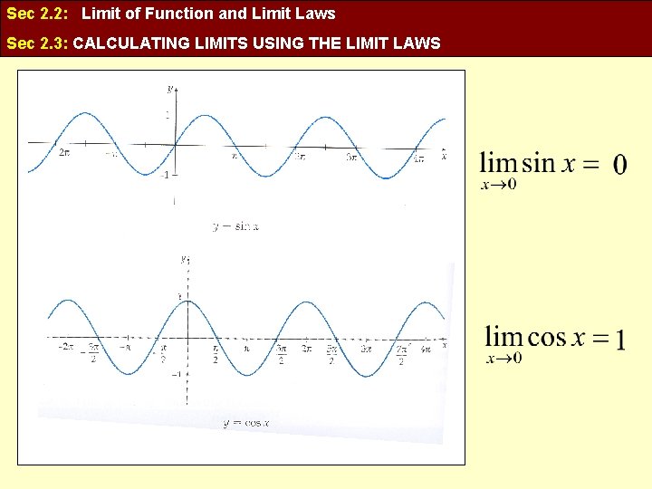 Sec 2. 2: Limit of Function and Limit Laws Sec 2. 3: CALCULATING LIMITS
