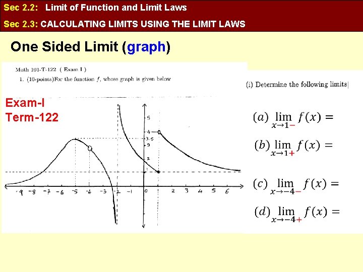 Sec 2. 2: Limit of Function and Limit Laws Sec 2. 3: CALCULATING LIMITS