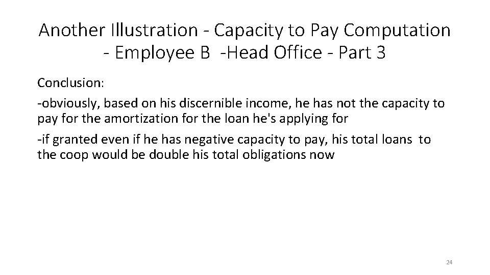 Another Illustration - Capacity to Pay Computation - Employee B -Head Office - Part