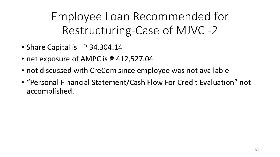 Employee Loan Recommended for Restructuring-Case of MJVC -2 • Share Capital is ₱ 34,