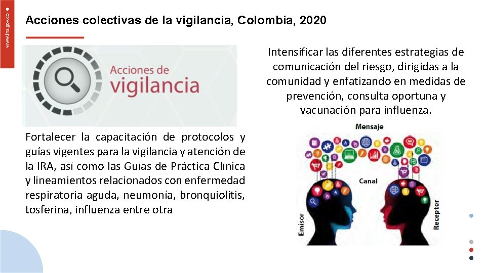 Acciones colectivas de la vigilancia, Colombia, 2020 Intensificar las diferentes estrategias de comunicación del