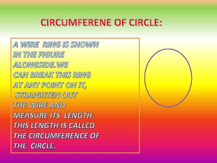 CIRCUMFERENE OF CIRCLE: A WIRE RING IS SHOWN IN THE FIGURE ALONGSIDE. WE CAN