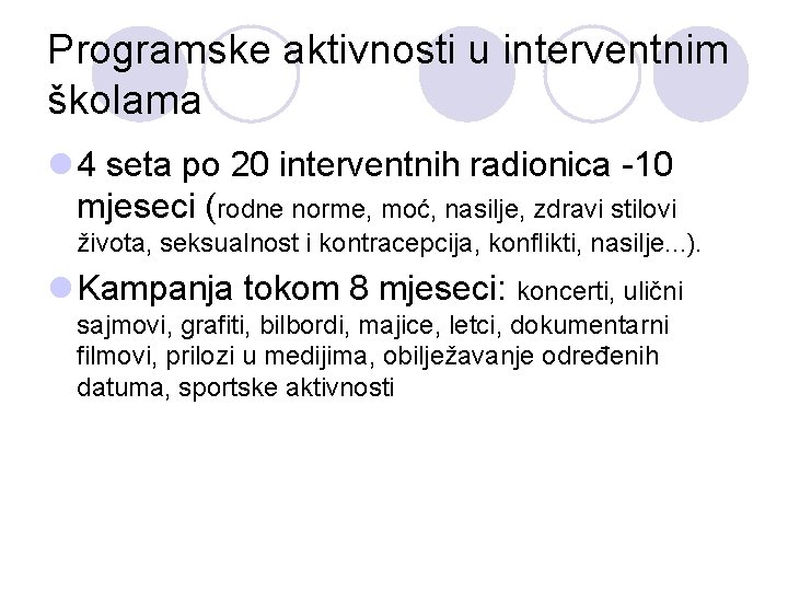 Programske aktivnosti u interventnim školama l 4 seta po 20 interventnih radionica -10 mjeseci