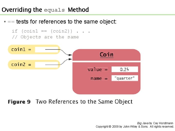 Overriding the equals Method • == tests for references to the same object: if Overriding the equals Method • == tests for references to the same object: if