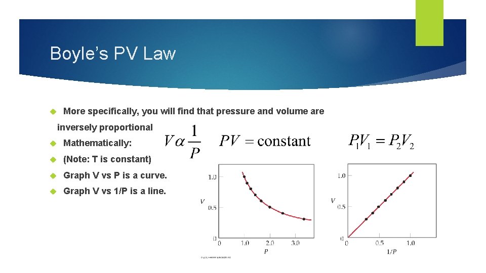 Boyle’s PV Law More specifically, you will find that pressure and volume are inversely
