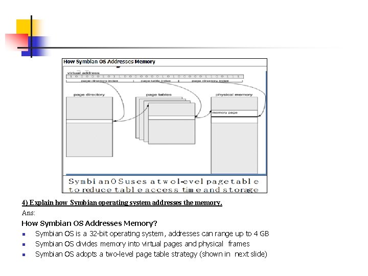 4) Explain how Symbian operating system addresses the memory. Ans: How Symbian OS Addresses