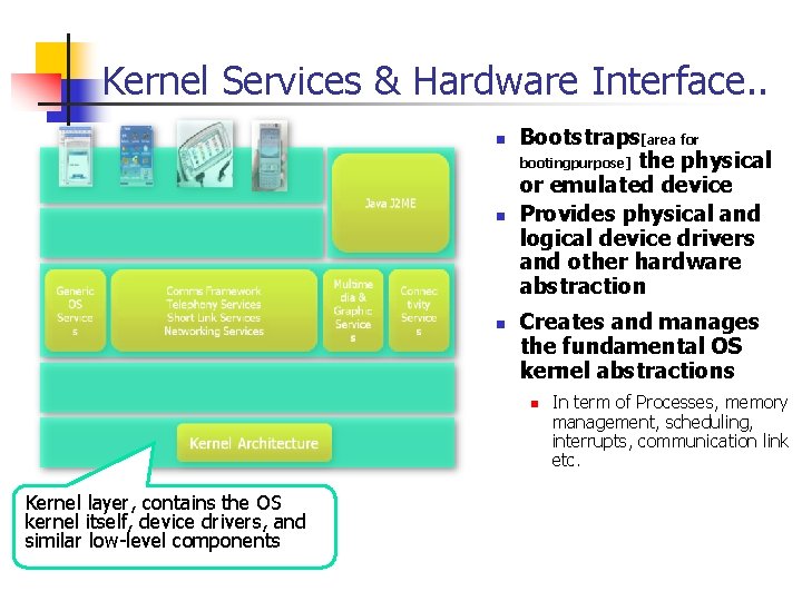 Kernel Services & Hardware Interface. . n n n Bootstraps[area for bootingpurpose] the physical