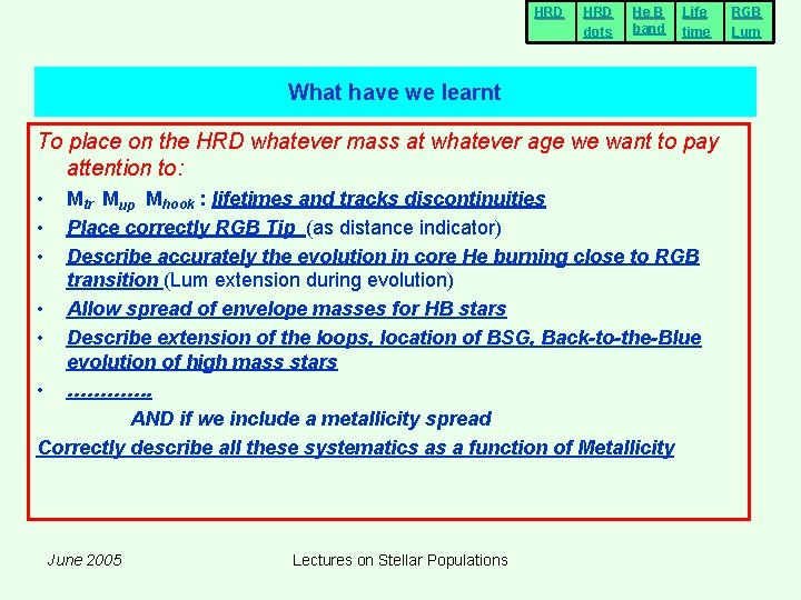HRD dots He B band Life time What have we learnt To place on HRD dots He B band Life time What have we learnt To place on