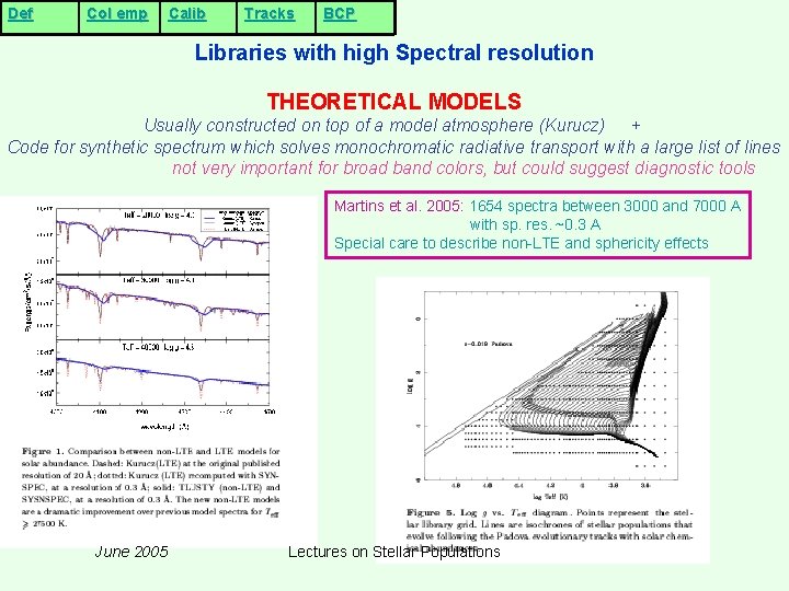 Def Col emp Calib Tracks BCP Libraries with high Spectral resolution THEORETICAL MODELS Usually Def Col emp Calib Tracks BCP Libraries with high Spectral resolution THEORETICAL MODELS Usually