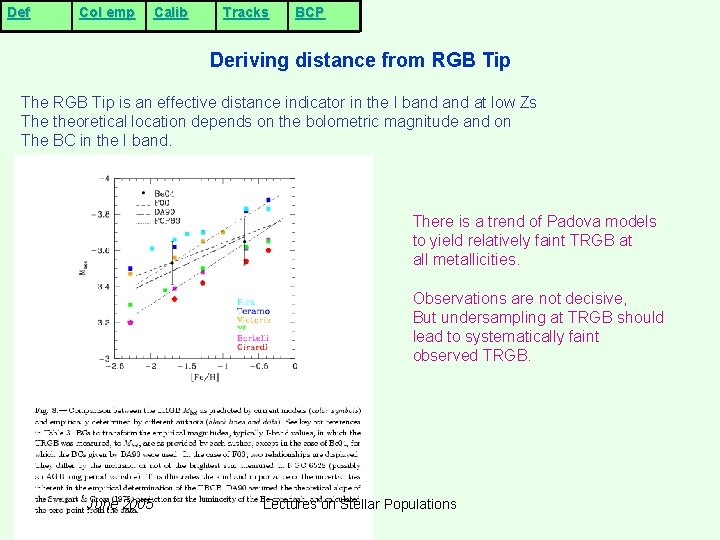Def Col emp Calib Tracks BCP Deriving distance from RGB Tip The RGB Tip Def Col emp Calib Tracks BCP Deriving distance from RGB Tip The RGB Tip