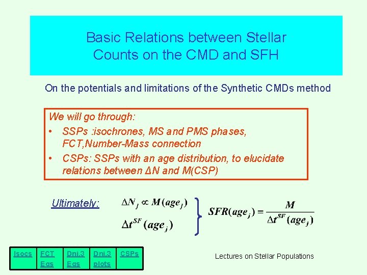 Basic Relations between Stellar Counts on the CMD and SFH On the potentials and Basic Relations between Stellar Counts on the CMD and SFH On the potentials and