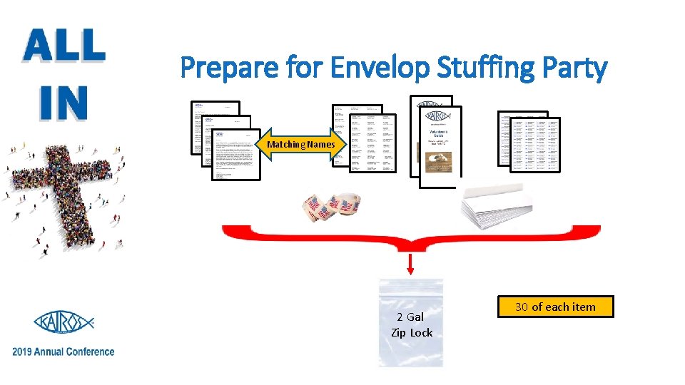 Prepare for Envelop Stuffing Party Matching Names 2 Gal Zip Lock 30 of each